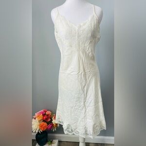 Nordstrom 100% Pure Silk Lace Trim Slip Dress Ivory Coquette Fairycore